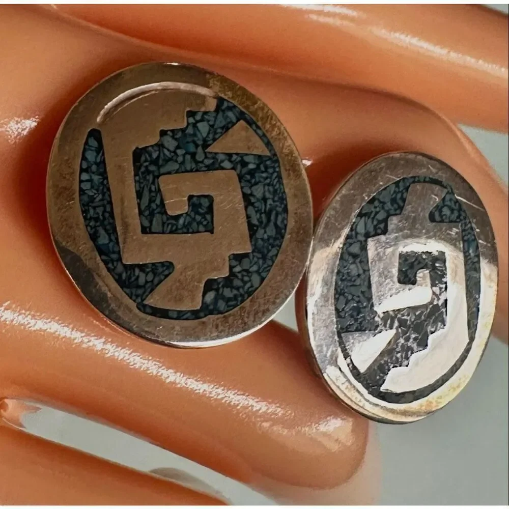 Vintage Mexican Sterling Silver Turquoise Cufflinks 925